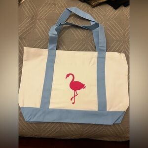 5 Pink Flamingo Tote Bags with Blue Straps